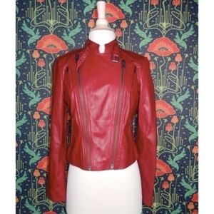 Catherine Malandrino Red Real Lamb Leather Motorcycle Jacket 6